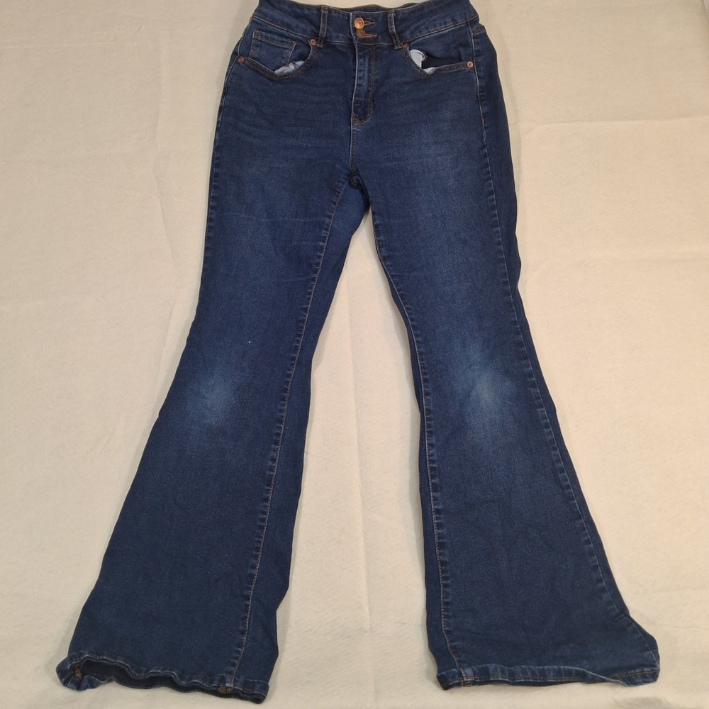 No Boundaries Flare Jeans Womens 11 Dark Blue‎ High Rise Bell Bottom PJT4149